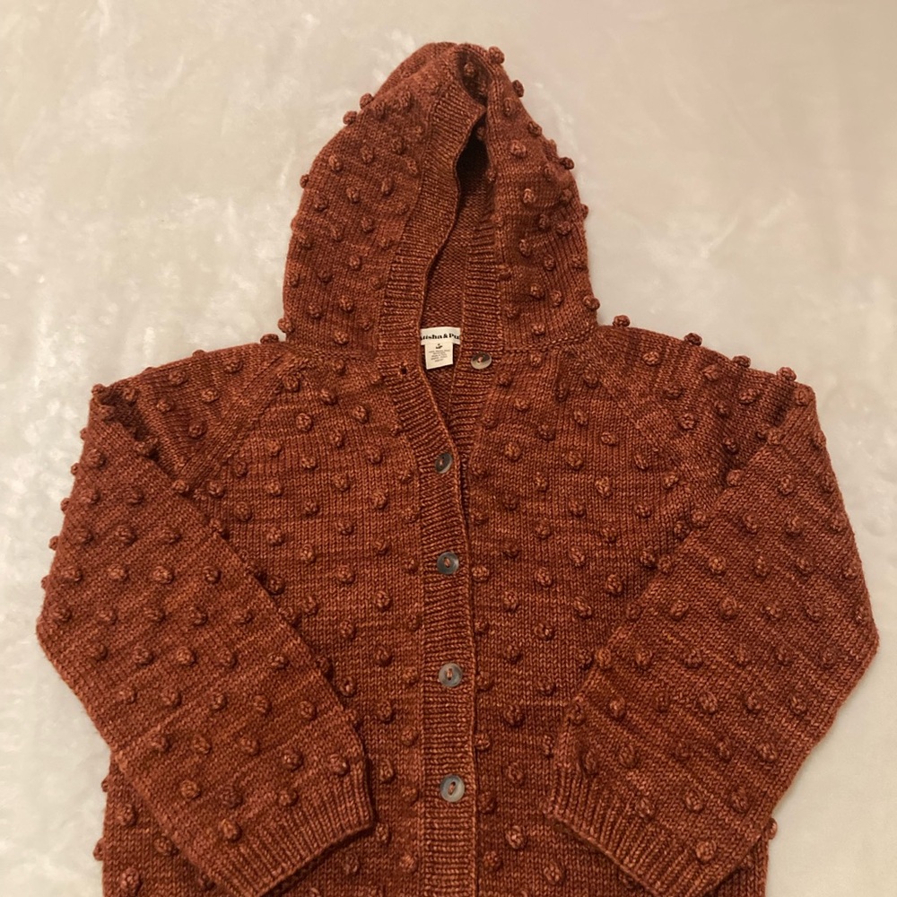 Misha & Puff Wool Popcorn Knit Hooded Cardigan 7/8